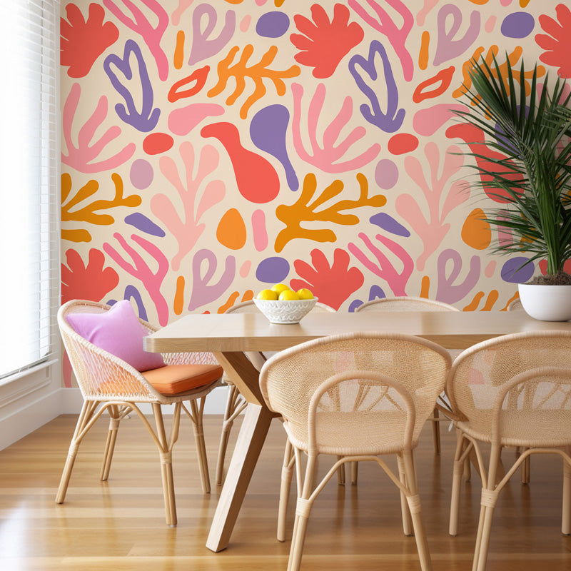 Coral Play – Abstract Floral Wallpaper in Pink, Orange & Lilac