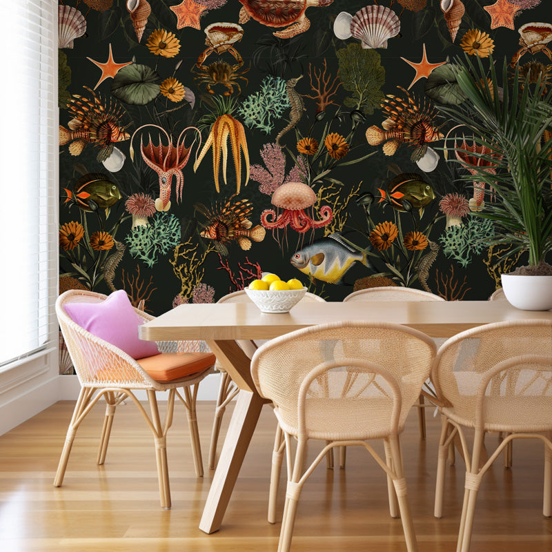 Coral Cabinet – Sea Creatures Wallpaper in Dark Tones