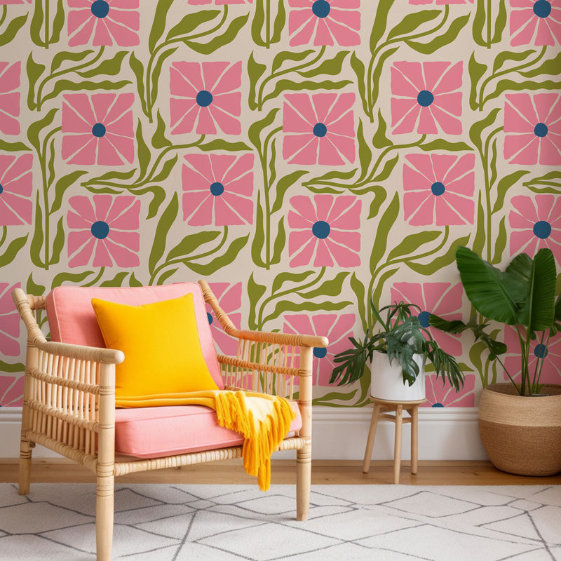 Petal Tile Floral Wallpaper – Retro Botanical Design