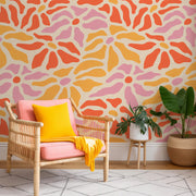 Sunburst Bloom – Abstract Floral Wallpaper in Peach & Yellow