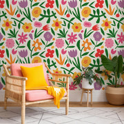 Happy Meadow Floral Wallpaper – Colourful Botanical Design