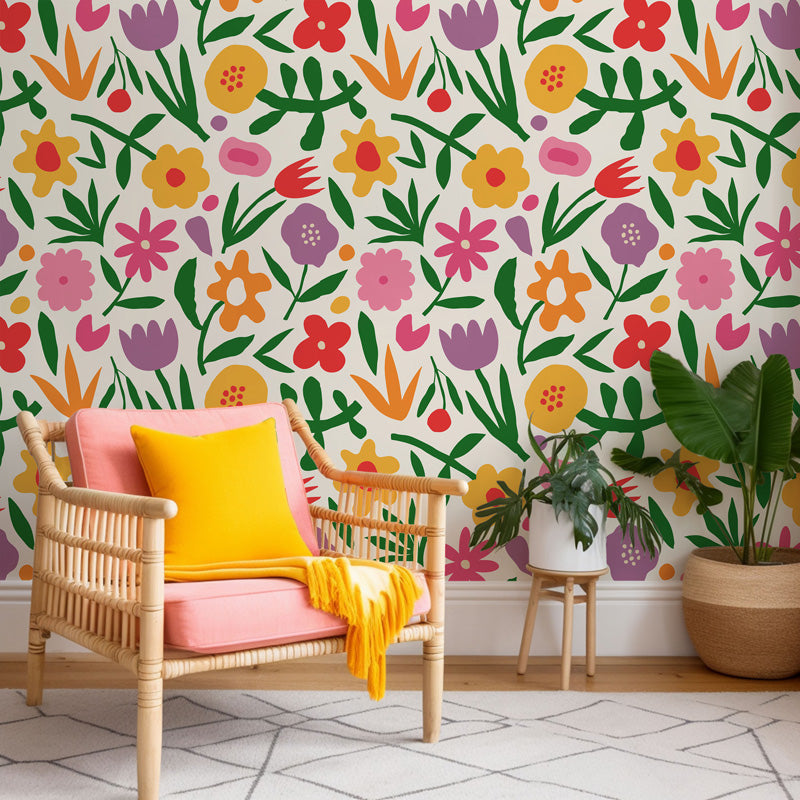 Happy Meadow Floral Wallpaper – Colourful Botanical Design
