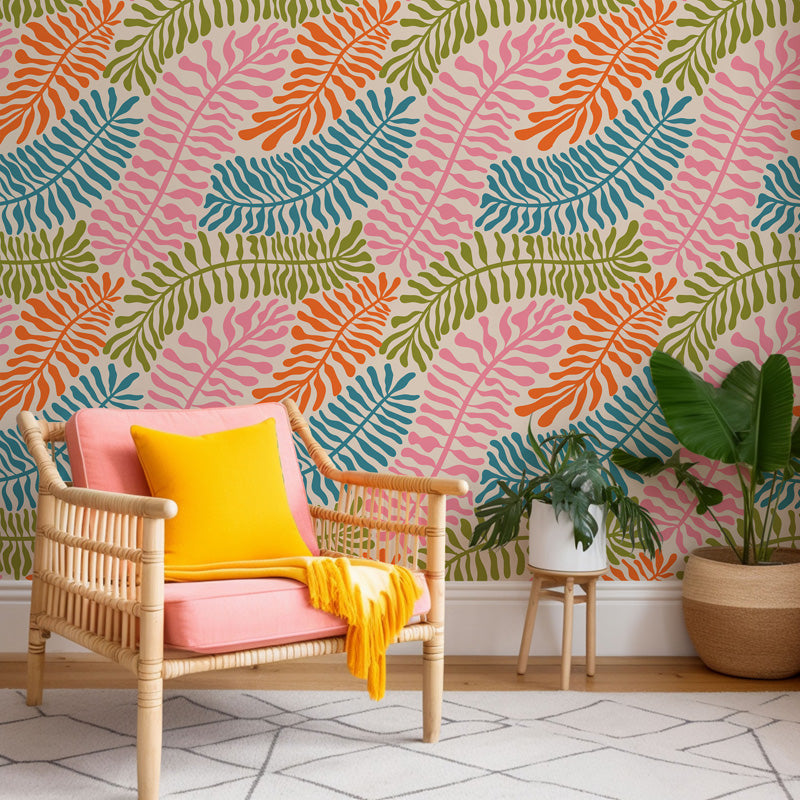 Fern Parade Botanical Wallpaper – Playful Leaf Design