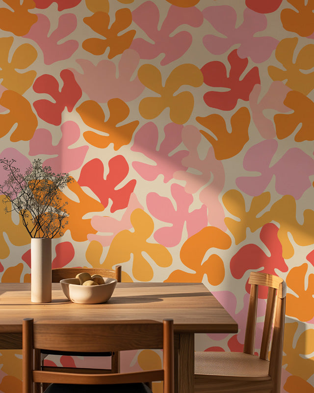 Bloom Scatter – Abstract Floral Wallpaper in Peach & Coral