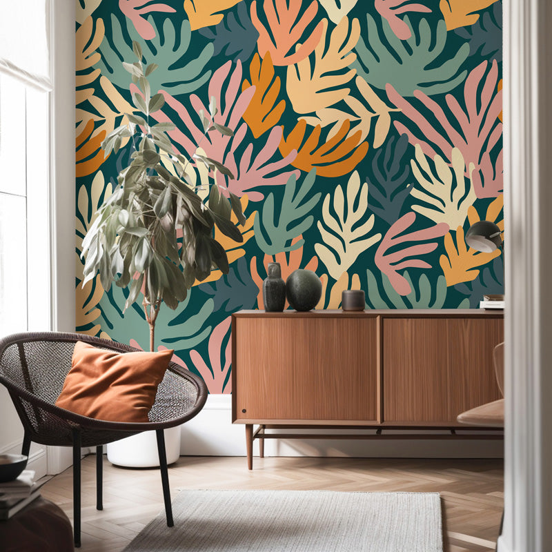 Tropical Drift – Abstract Leaf Wallpaper in Green & Blush