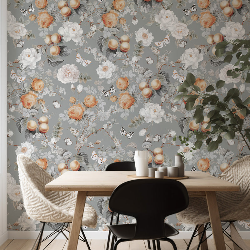 Vintage Orchard – Floral Wallpaper in Soft Grey