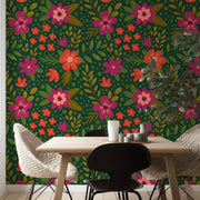 Forest Fiesta Floral Wallpaper – Playful Botanical Design