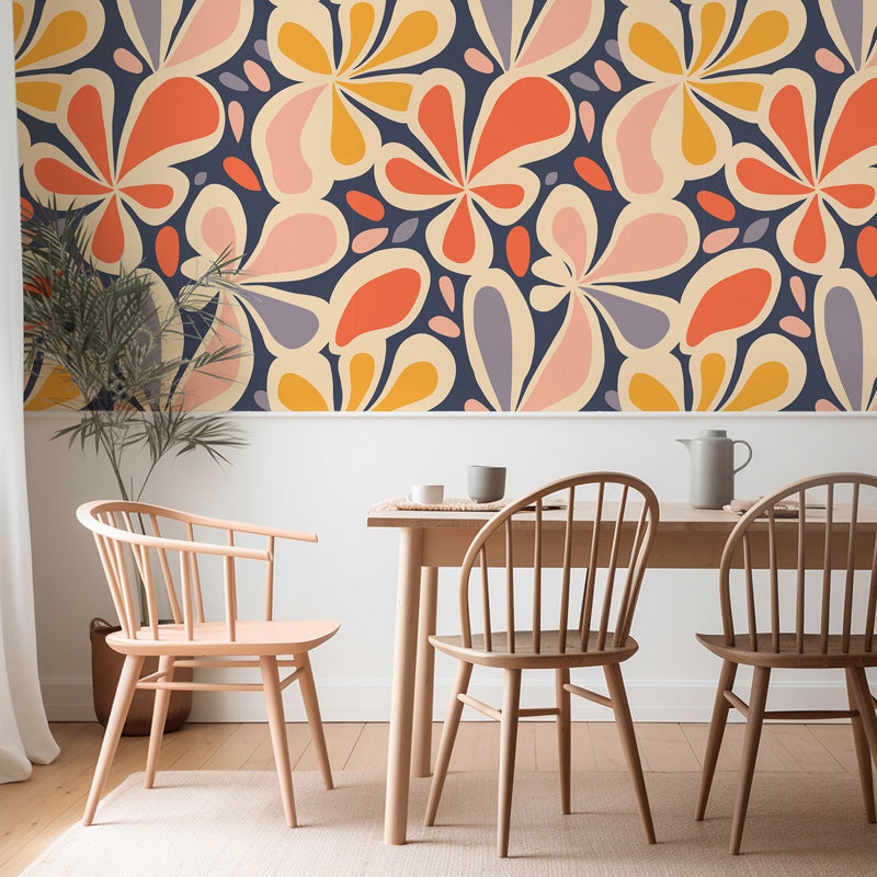 Petal Pop – Abstract Floral Wallpaper in Navy & Peach