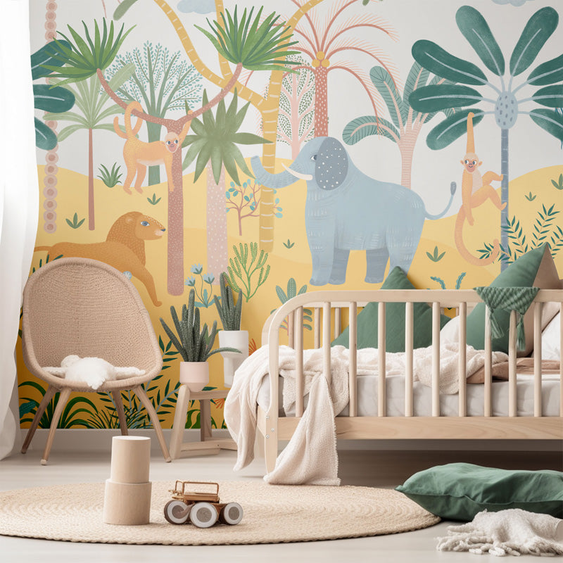 Savannah Dreams – Kids Jungle Mural in Blue & Yellow