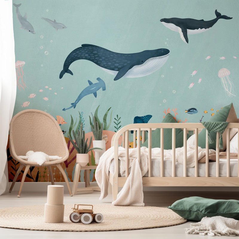 Ocean Wonders – Kids Mural in Soft Blue