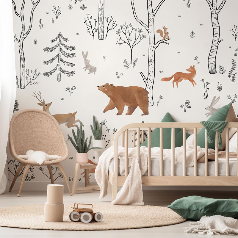 Woodland Friends – Kids Wallpaper in Natural Neutrals