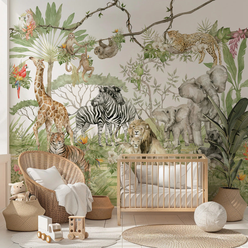 Savannah Kingdom – Jungle Mural in Soft Neutrals