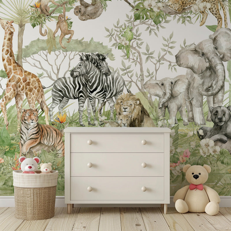 Savannah Kingdom – Jungle Mural in Soft Neutrals