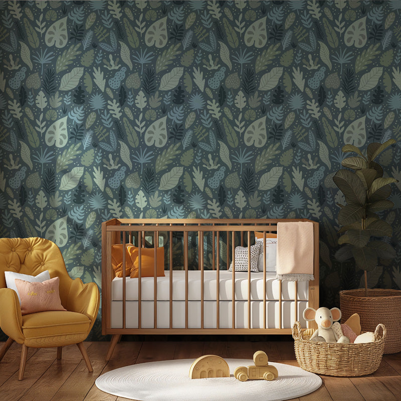 Playful Leaf Jungle Kids Wallpaper
