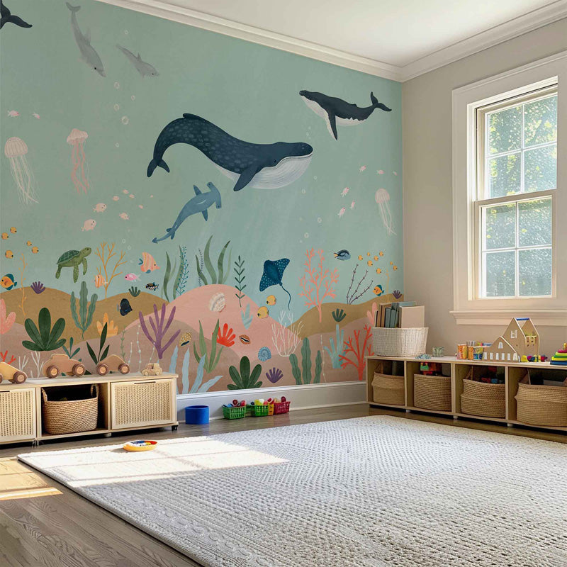 Ocean Wonders – Kids Mural in Soft Blue