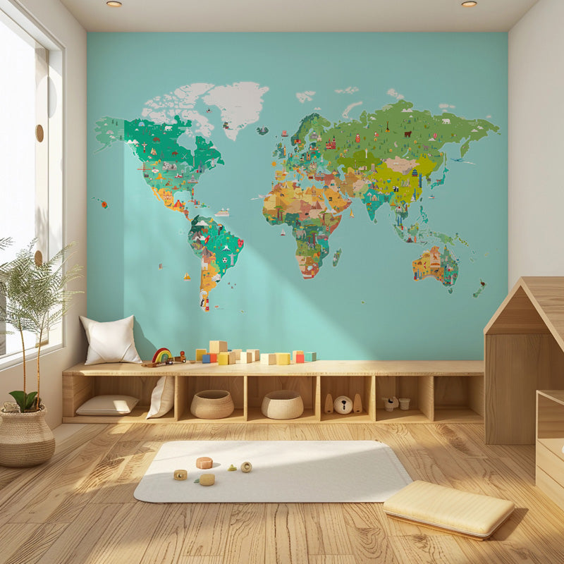 Illustrated World Map Mural – Colourful Educational Design