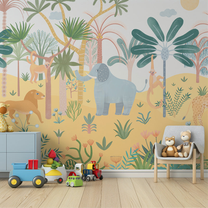 Savannah Dreams – Kids Jungle Mural in Blue & Yellow