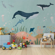 Ocean Wonders – Kids Mural in Soft Blue