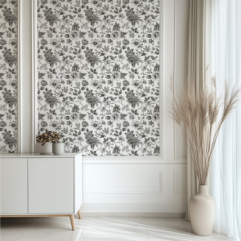 Vintage Garden Floral Toile Wallpaper