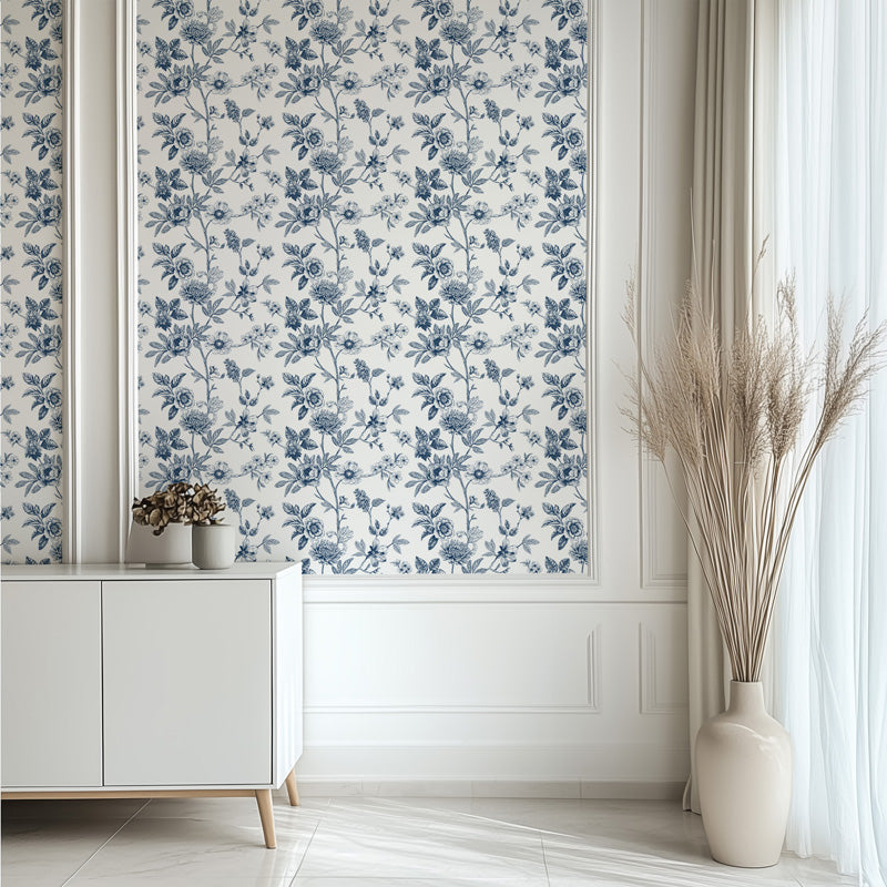 Elegant Botanical Toile Bloom Wallpaper