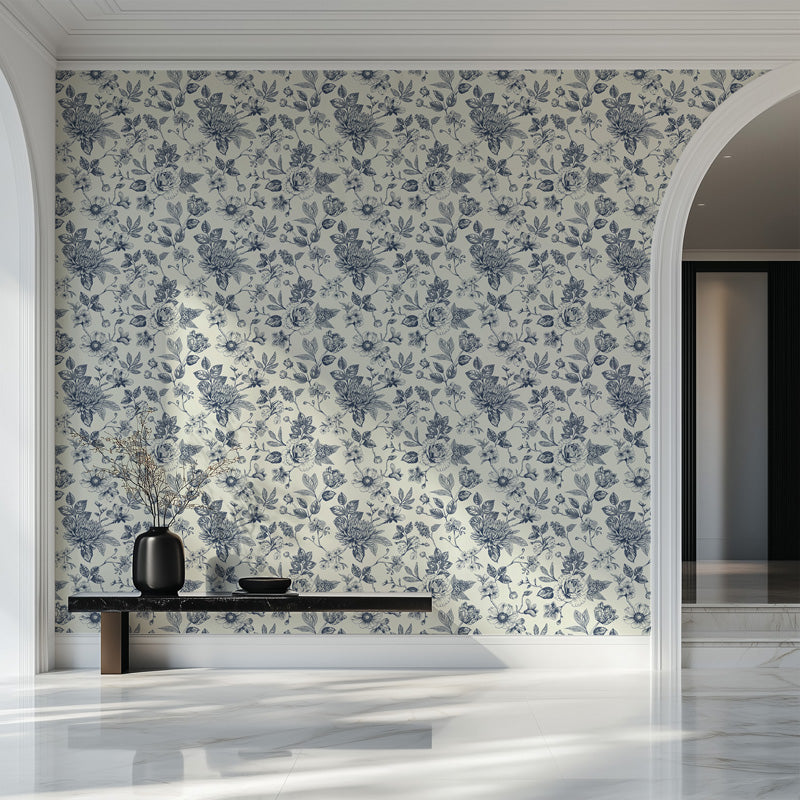 Vintage Garden Floral Toile Wallpaper