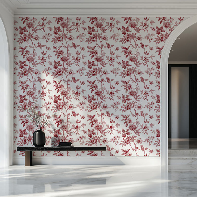 Elegant Botanical Toile Bloom Wallpaper