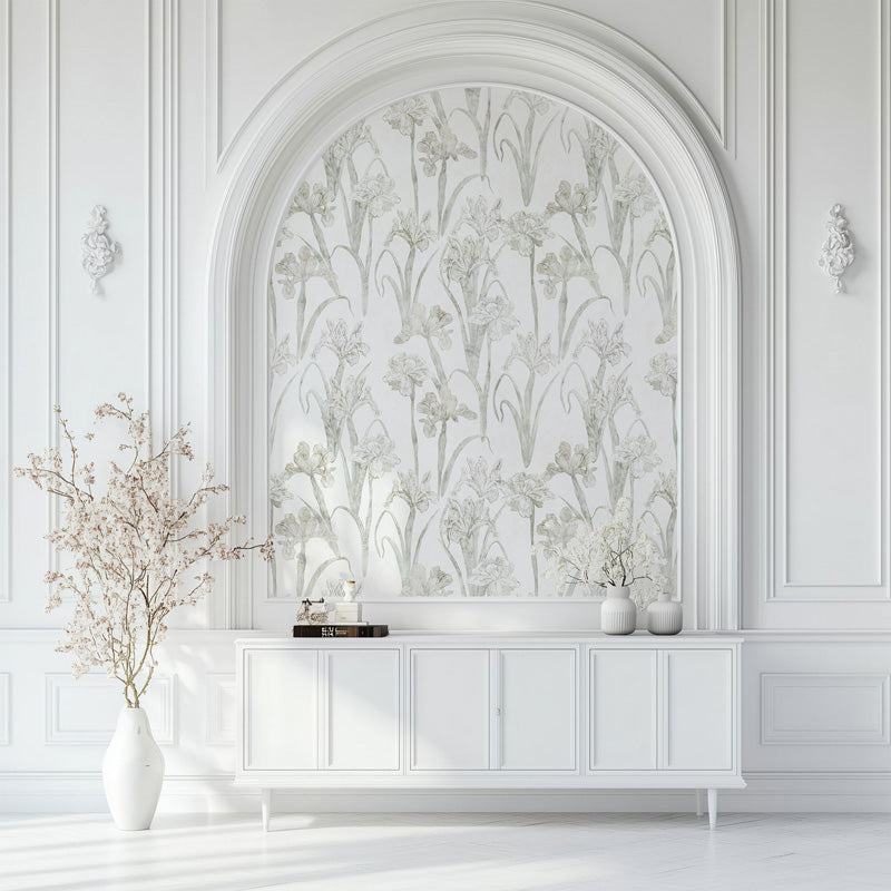 Soft Iris Botanical Wallpaper – Elegant Floral Design