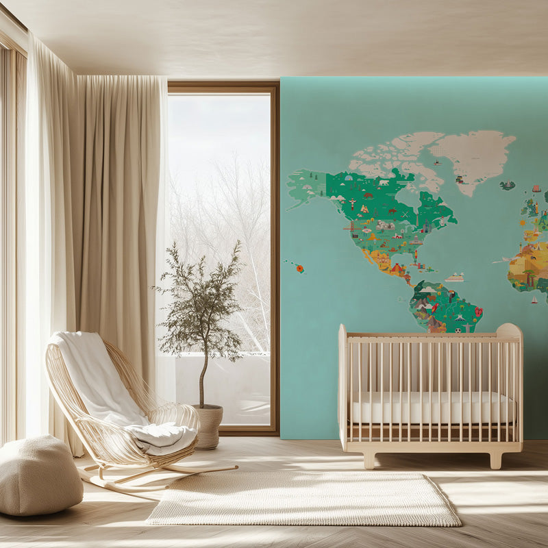 Illustrated World Map Mural – Colourful Educational Design