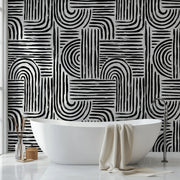 Arched Motion – Geometric Wallpaper in Black & Cream