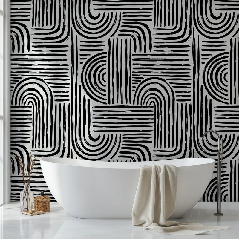 Arched Motion – Geometric Wallpaper in Black & Cream