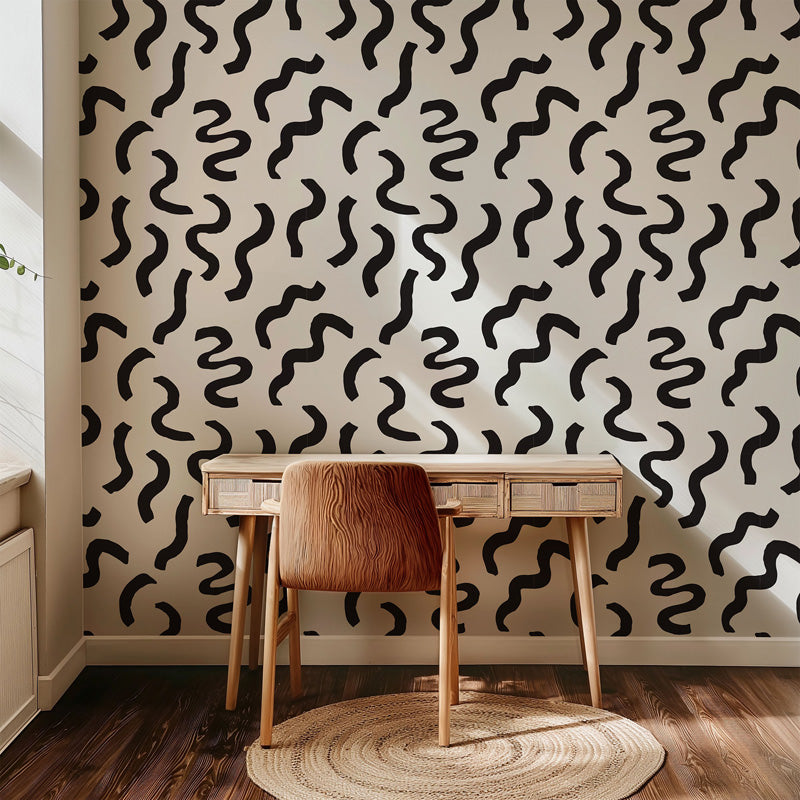 Playful Squiggle Scatter – Abstract Wallpaper in Black or Neutral