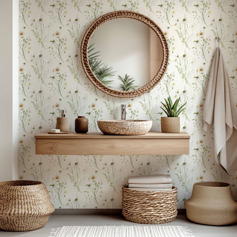 Wild Meadow Daisies Wallpaper – Soft Botanical Floral Pattern