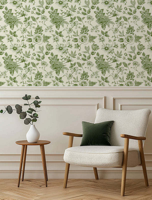 Vintage Garden Floral Toile Wallpaper